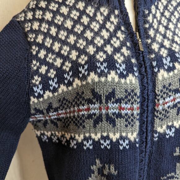 Eddie Bauer navy intarsia fair isle zip up Nordic holiday sweater size large - Picture 3 of 11